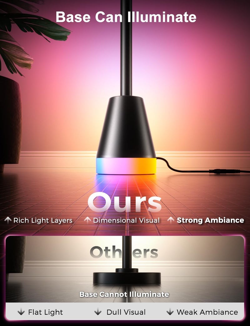 Alfolive RGB Floor Lamp, Smart LED Corner Lamp for Living Room Bedroom, 16 Million DIY Colors Standing Lamp with Music Sync App & Remote Control, Cool Modern Mood Light Ambient Lighting, Black - Image 2